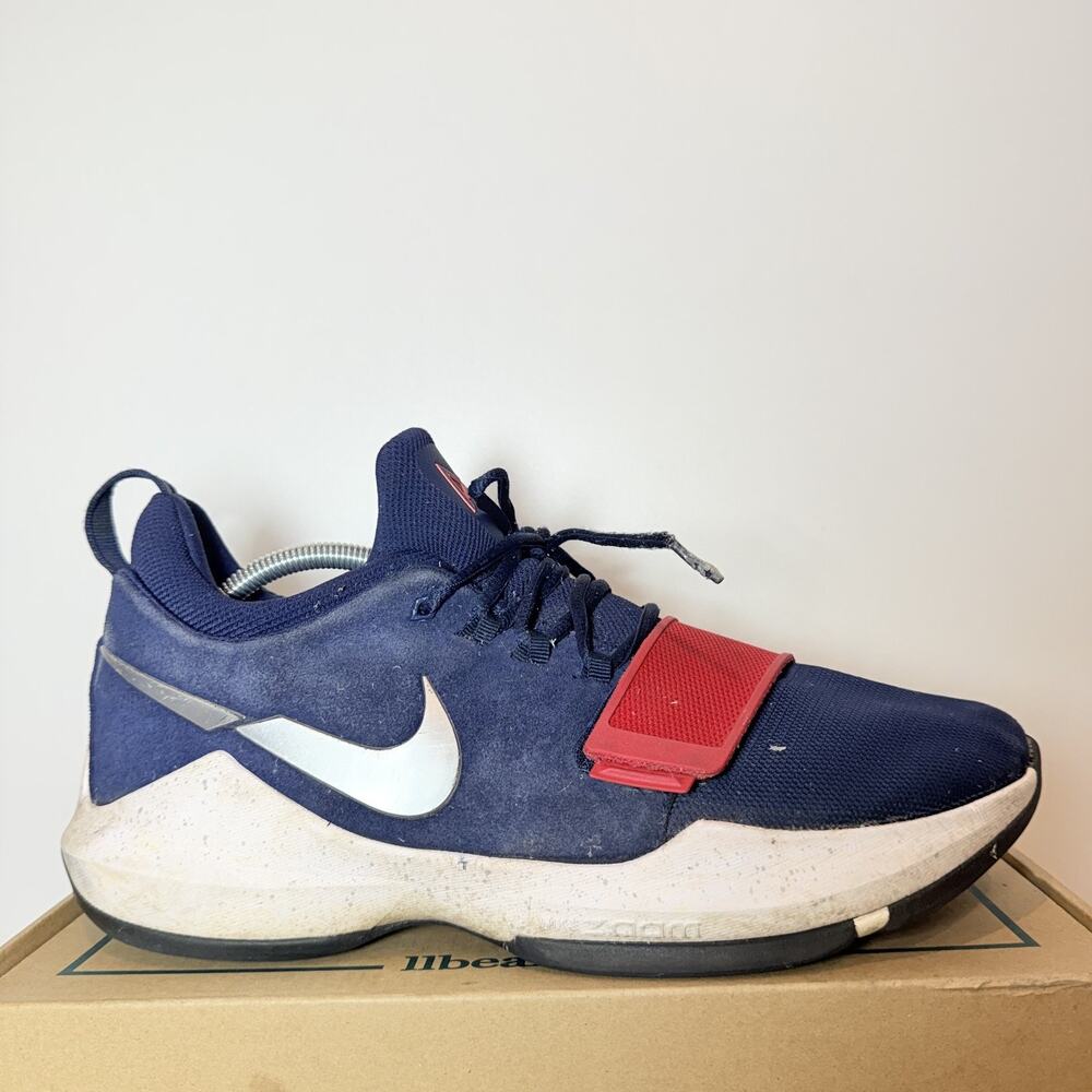Men's Size 11 Nike PG 1 Navy Blue Red Basketball Shoes Paul George Sneaker Court